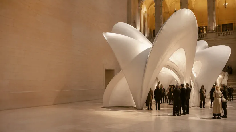 Premium inflatable brand environment inside a refined retail or cultural interior.
