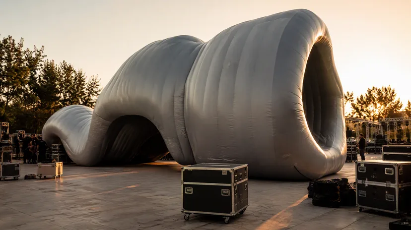 Large inflatable installation staged in an open event environment with clear audience scale.