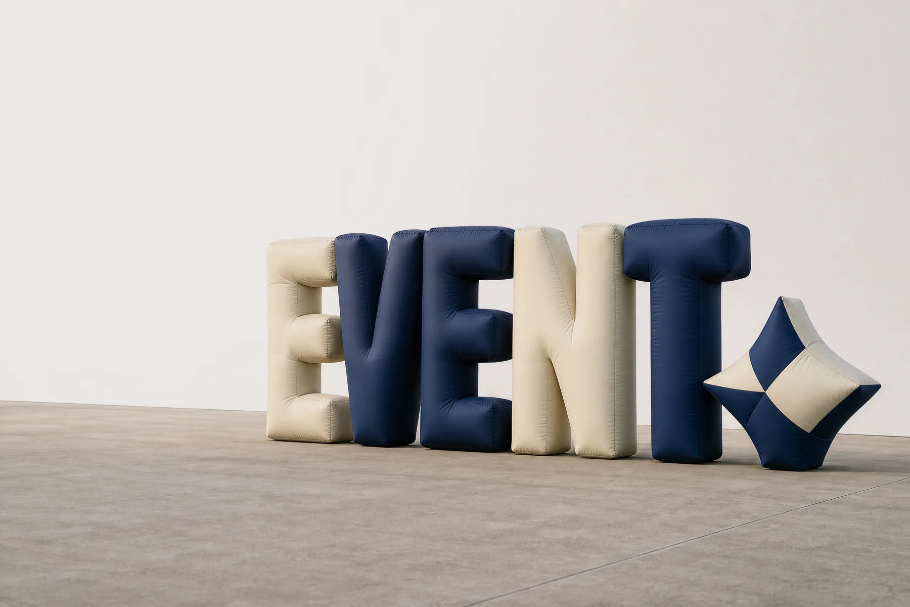 EVENT inflatable letters and a neutral geometric symbol at an event arrival