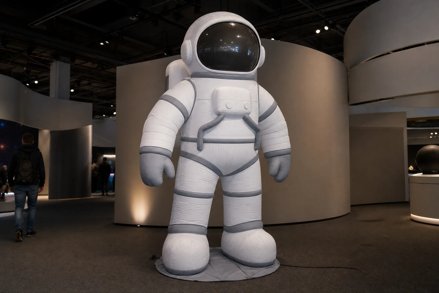 Original inflatable astronaut with helmet visor and gloved limbs