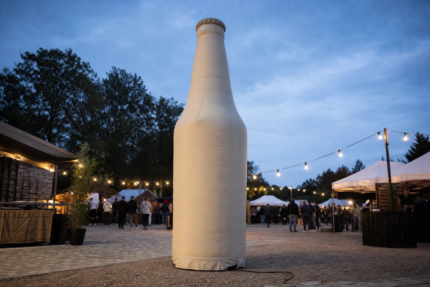 Long-neck inflatable bottle with a crown-cap profile