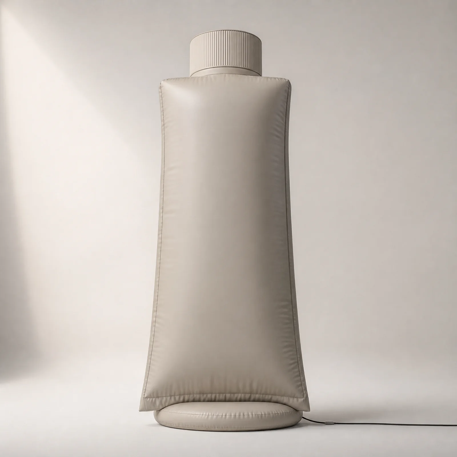 Flattened inflatable tube with a sealed end and screw cap
