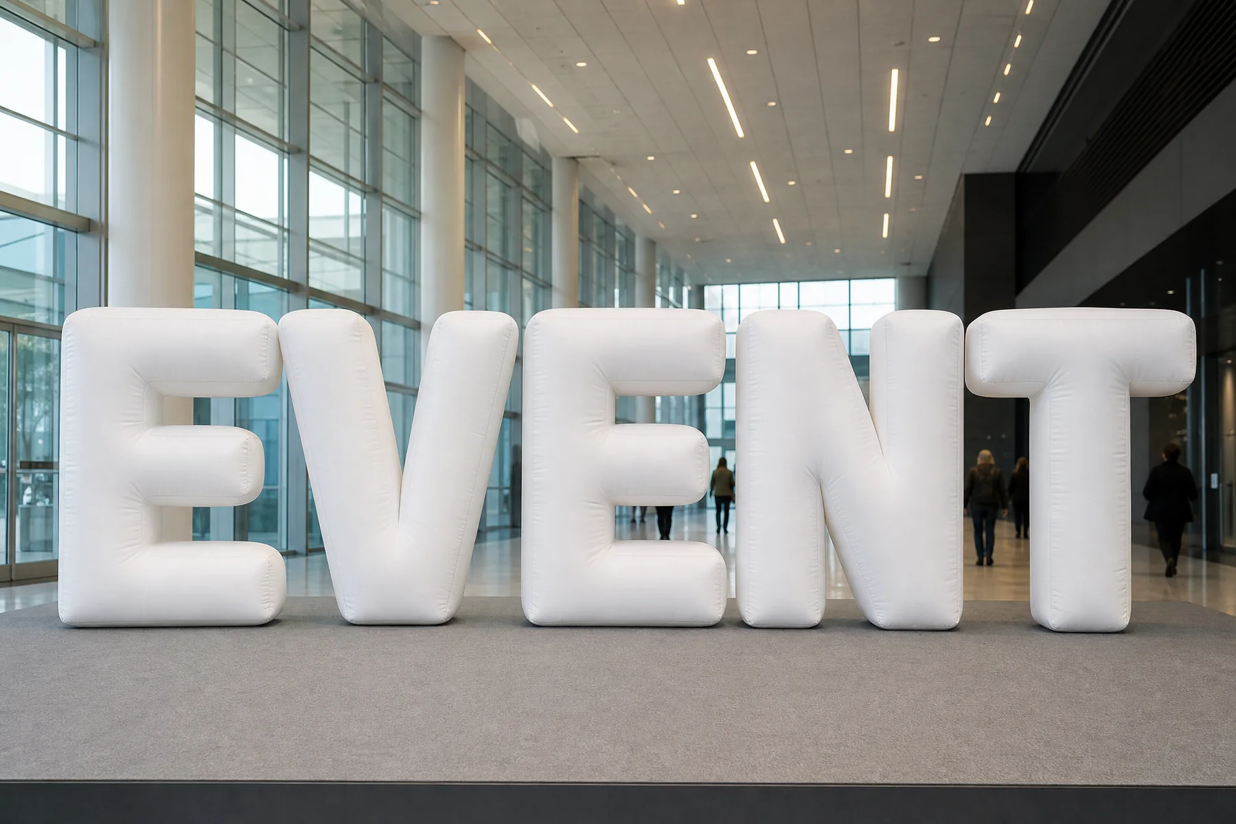 Separate inflatable event letters on a shared baseline