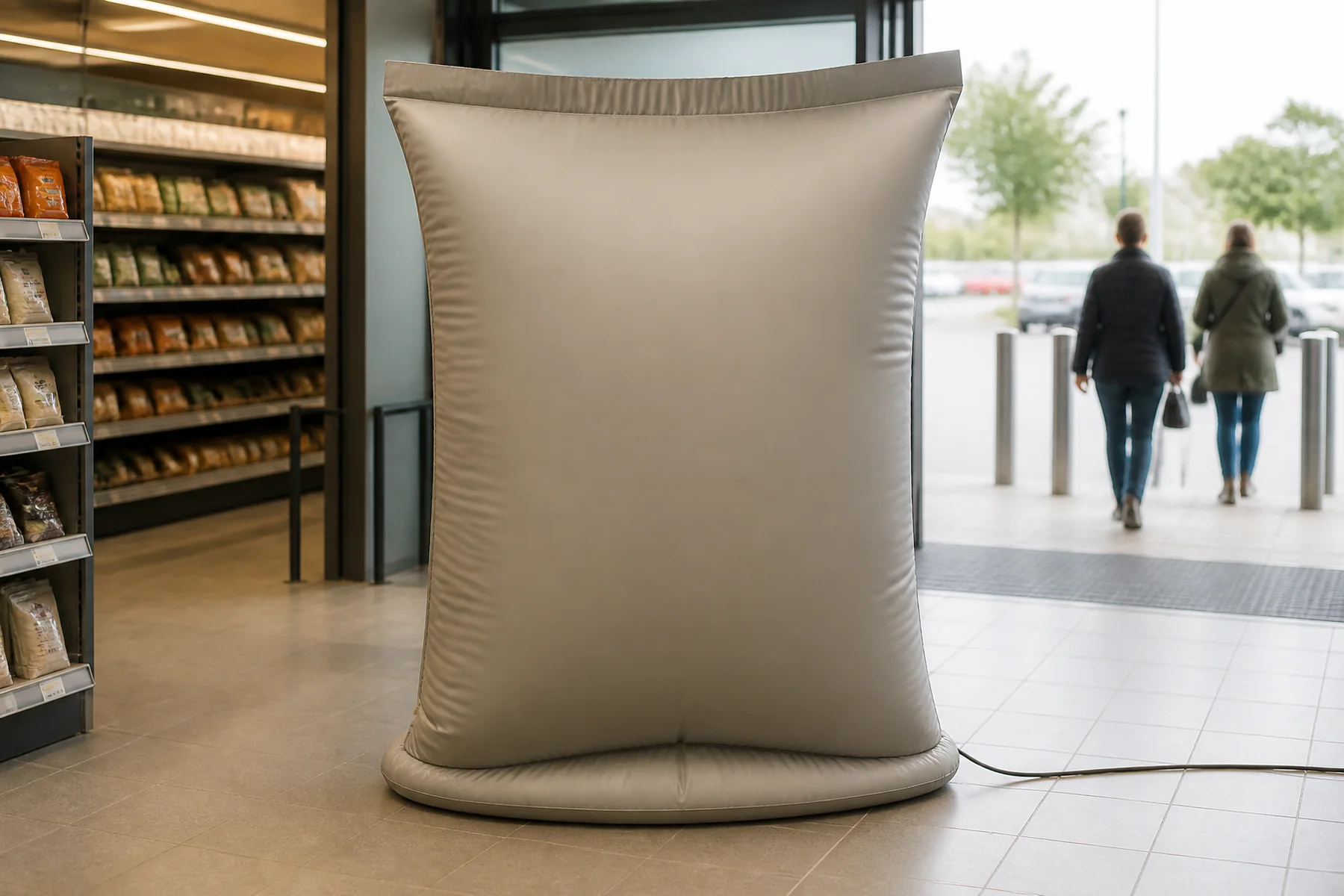 Soft inflatable pouch with a sealed top and rounded body