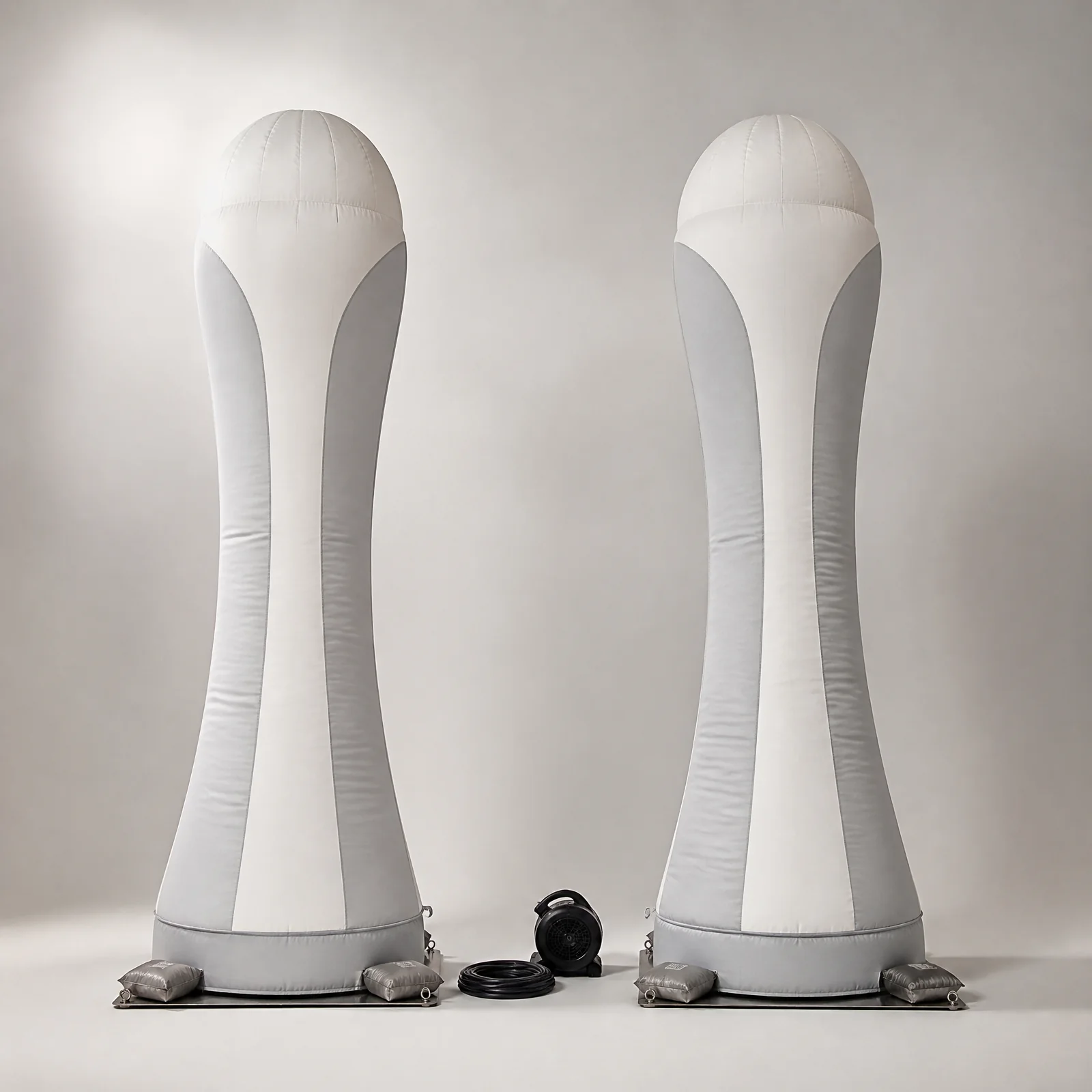 Paired inflatable forms flanking a performance zone