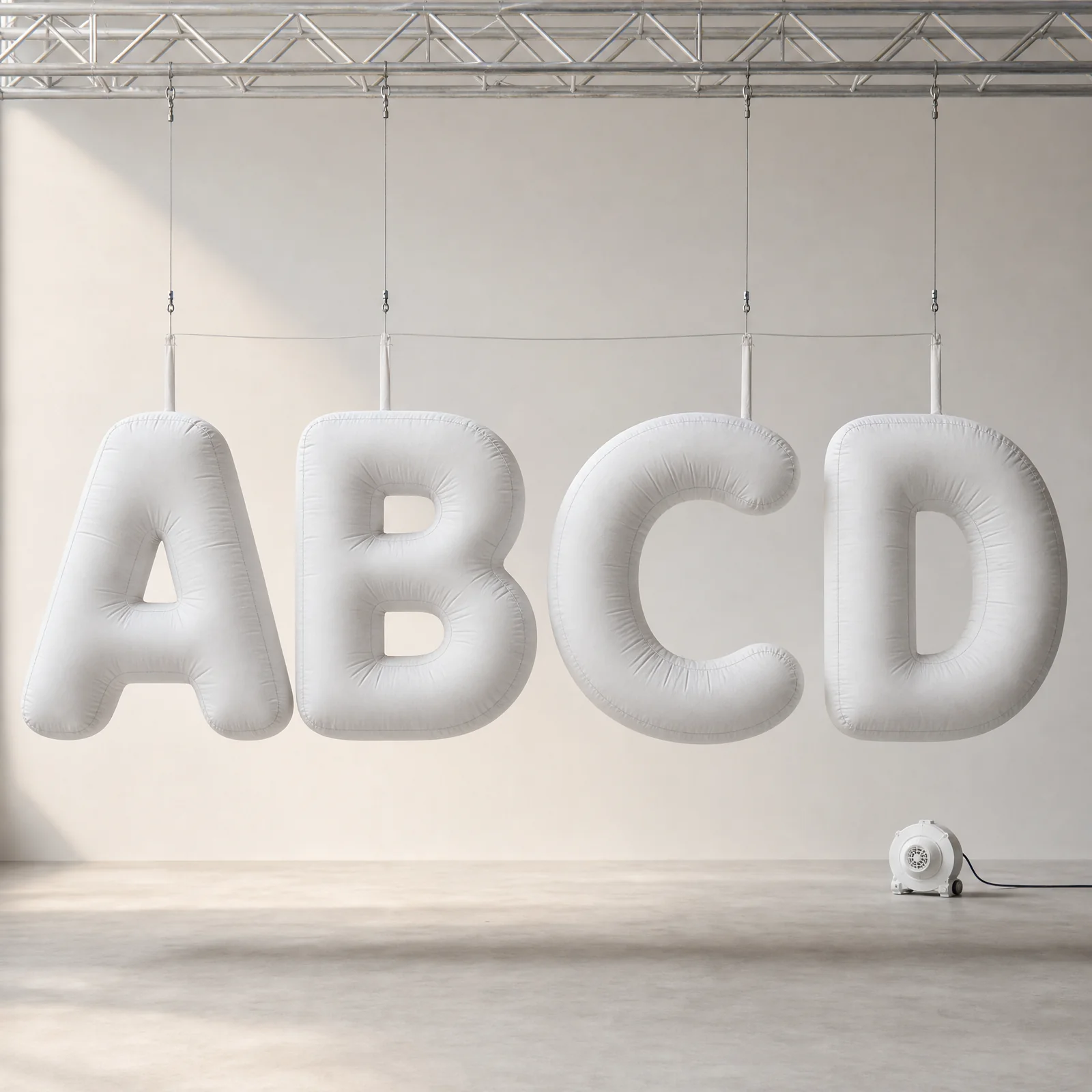 Plain suspended inflatable letterforms