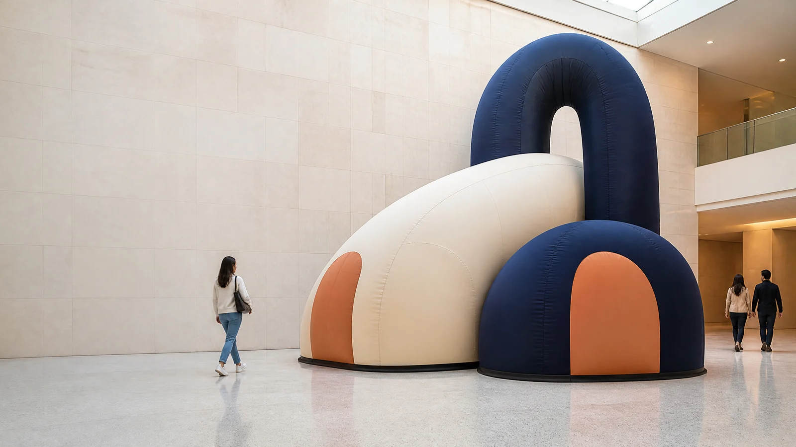 Large artistic inflatable retail installation in a contemporary shopping mall.