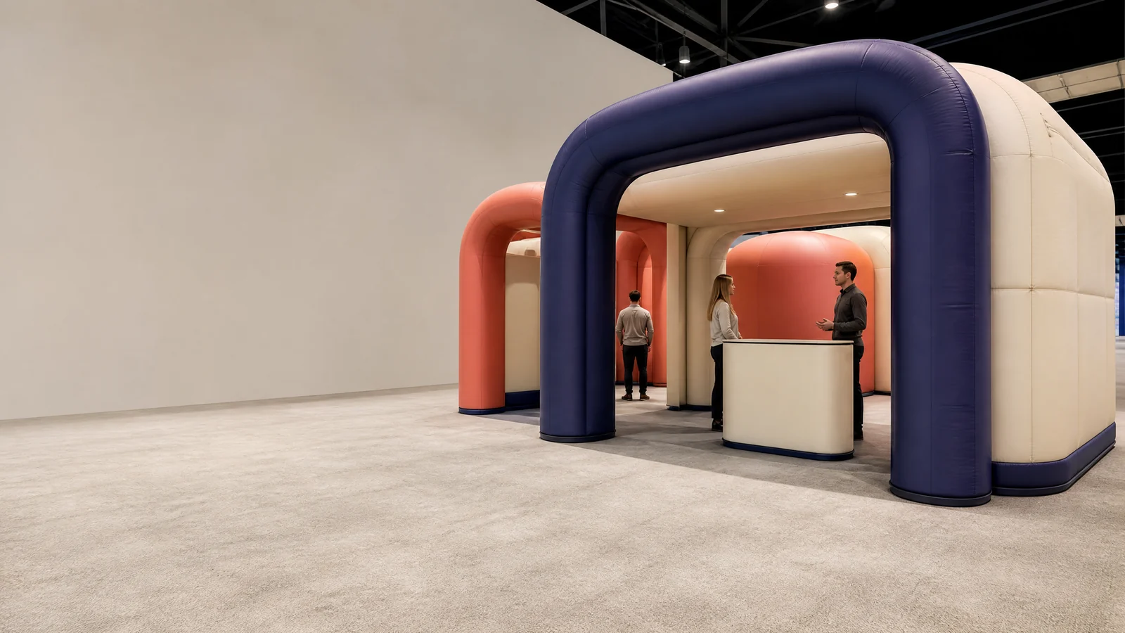 Professional inflatable expo booth in a convention hall.